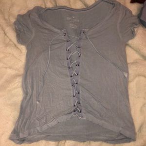 Tie up light blue top!